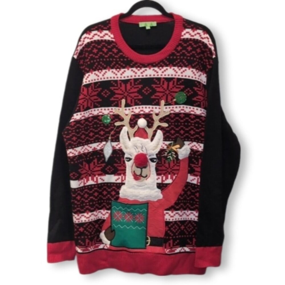 Ugly Christmas Sweater Fleece Llama Holiday Party Funny Drink Holder Pocket Knit